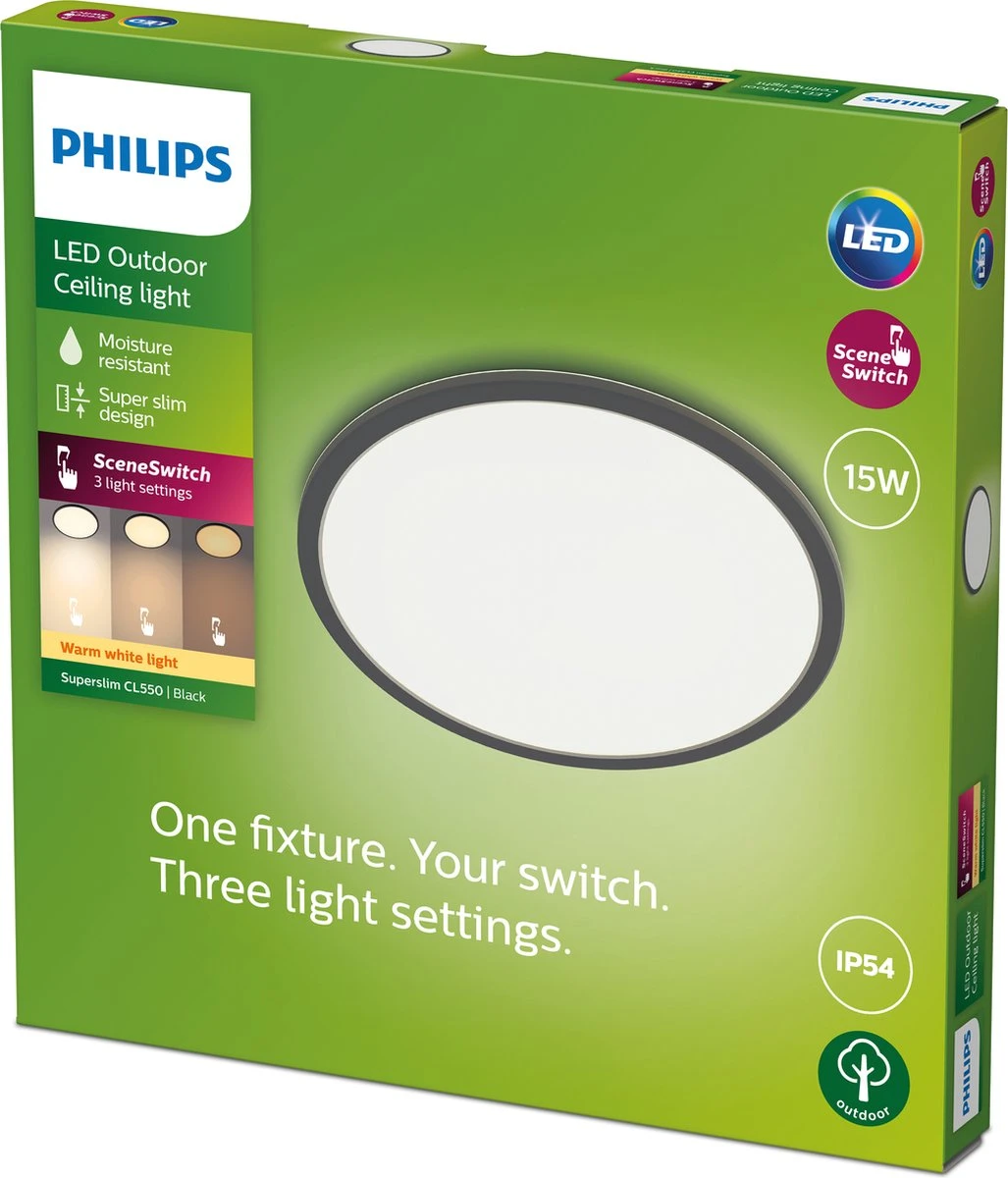 Philips SuperSlim SceneSwitch Plafondlamp - Zwart - 15W - IP54 2 Philips SuperSlim SceneSwitch Plafondlamp - Zwart - 15W - IP54 - Afbeelding 2