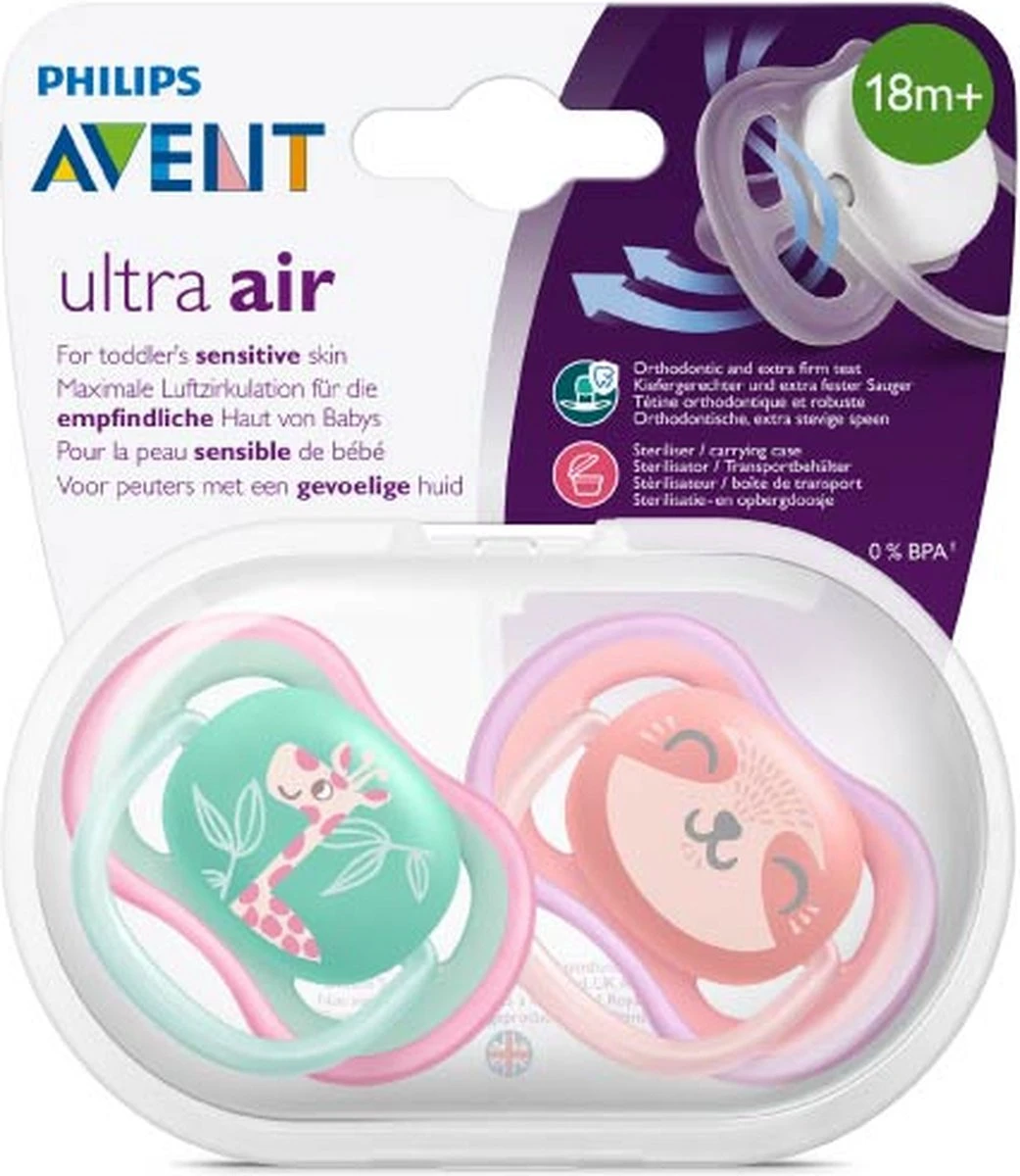 Philips Avent Ultra Air Fopspeen - 18m + - Roze/Groen Giraf/panda 5 Philips Avent Ultra Air Fopspeen - 18m + - Roze/Groen Giraf/panda - Afbeelding 5