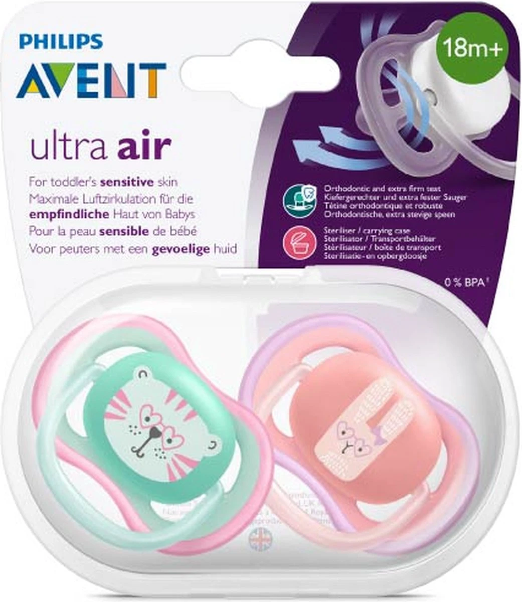 Philips Avent Ultra Air Fopspeen Roze/Groen Poes/konijn 18m+ 5 Philips Avent Ultra Air Fopspeen Roze/Groen Poes/konijn 18m+ - Afbeelding 5
