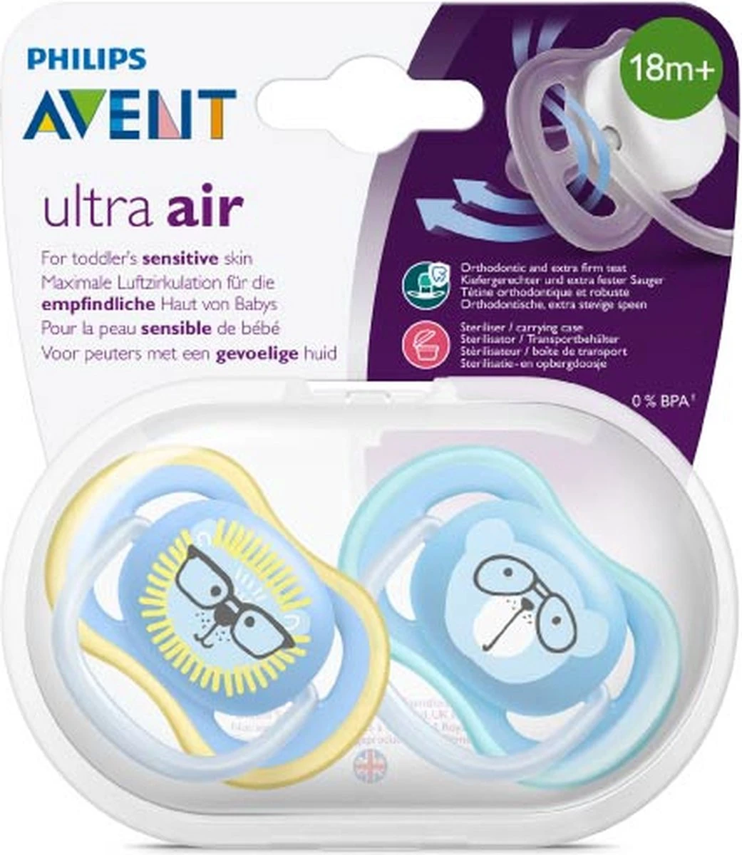 Philips Avent Ultra Air Fopspeen Blauw Leeuw/beer 18m+ 5 Philips Avent Ultra Air Fopspeen Blauw Leeuw/beer 18m+ - Afbeelding 5