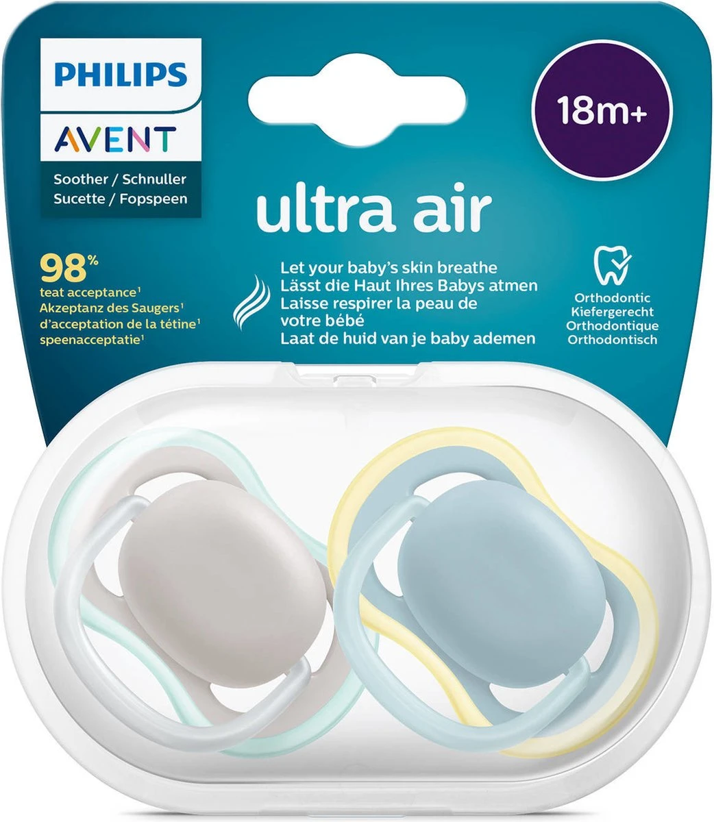 Philips Avent Ultra Air Fopspeen Gevoelige Huid 18m 2 Stuks 5 Philips Avent Ultra Air Fopspeen Gevoelige Huid 18m 2 Stuks - Afbeelding 5