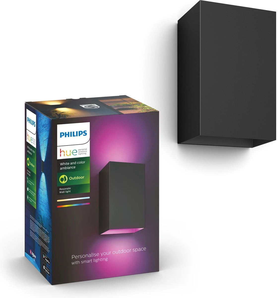 Philips Hue Resonate Outdoor Wandlamp Buiten Met Bewegingssensor - Incl. White And Color Ambiance - Muurlamp - Tuinverlichting LED Buiten - Buitenlamp - Zwart 2 Philips Hue Resonate Outdoor Wandlamp Buiten Met Bewegingssensor - Incl. White And Color Ambiance - Muurlamp - Tuinverlichting LED Buiten - Buitenlamp - Zwart - Afbeelding 2