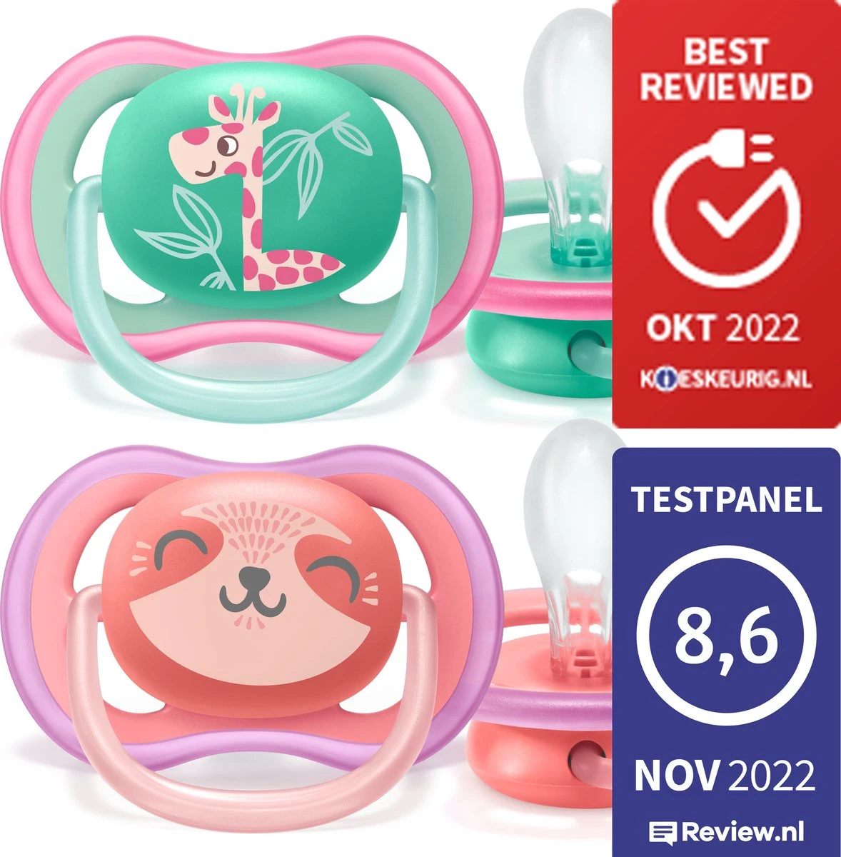 Philips Avent Ultra Air Fopspeen - 18m + - Roze/Groen Giraf/panda 12 Philips Avent Ultra Air Fopspeen - 18m + - Roze/Groen Giraf/panda - Afbeelding 12