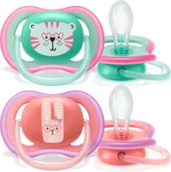 Philips Avent Ultra Air Fopspeen Roze/Groen Poes/konijn 18m+