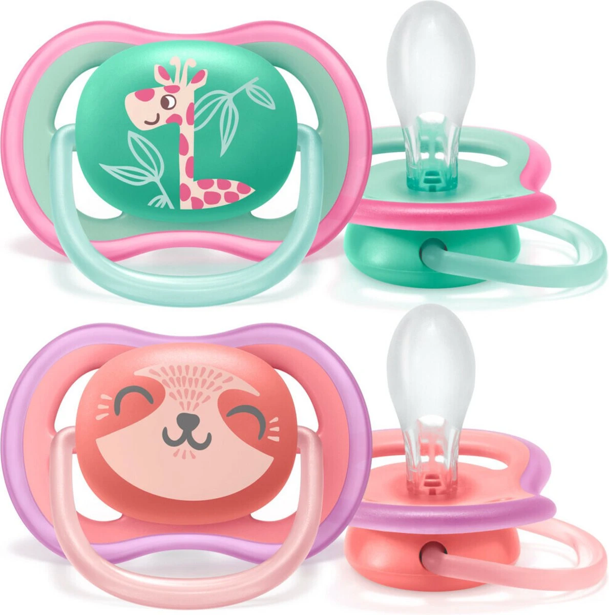 Philips Avent Ultra Air Fopspeen - 18m + - Roze/Groen Giraf/panda 1 Philips Avent Ultra Air Fopspeen - 18m + - Roze/Groen Giraf/panda