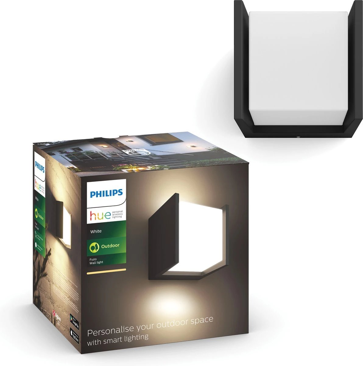 Philips Hue Fuzo Muurlamp - Warmwit Licht - Zwart - Smal - Open 1 Philips Hue Fuzo Muurlamp - Warmwit Licht - Zwart - Smal - Open