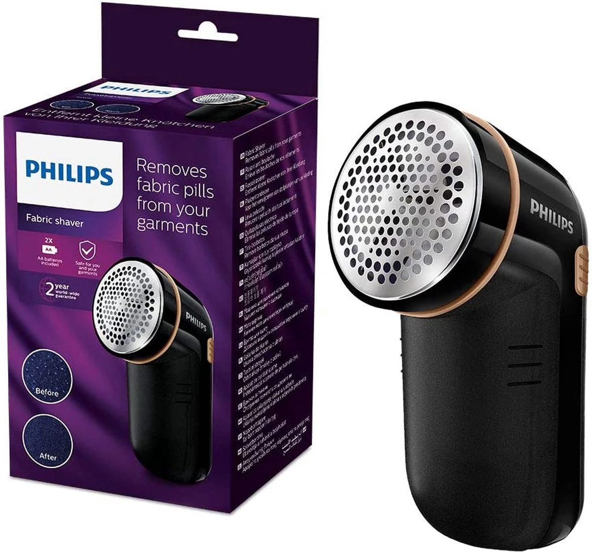 BORZMARKT - Philips Ontpiller - Pluizenverwijderaar Voor Kleding - Zwart En Goud (GC026/80) 1 BORZMARKT - Philips Ontpiller - Pluizenverwijderaar Voor Kleding - Zwart En Goud (GC026/80)