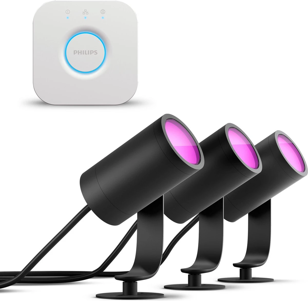 Philips Hue Lily Tuinspot Starterspakket Met Hue Bridge - Prikspot White And Color Ambiance - Prikspots Voor Buiten - Tuinverlichting - 3 Spots - Zwart 1 Philips Hue Lily Tuinspot Starterspakket Met Hue Bridge - Prikspot White And Color Ambiance - Prikspots Voor Buiten - Tuinverlichting - 3 Spots - Zwart