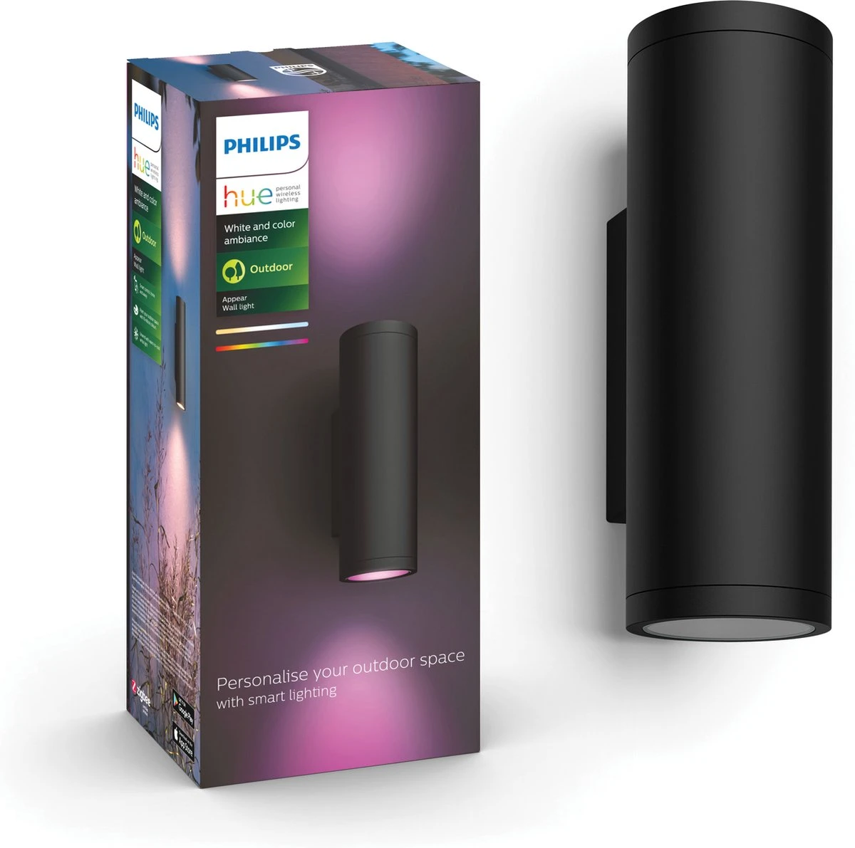 Philips Hue Appear Muurlamp - Wit En Gekleurd Licht - Zwart 2 Philips Hue Appear Muurlamp - Wit En Gekleurd Licht - Zwart - Afbeelding 2