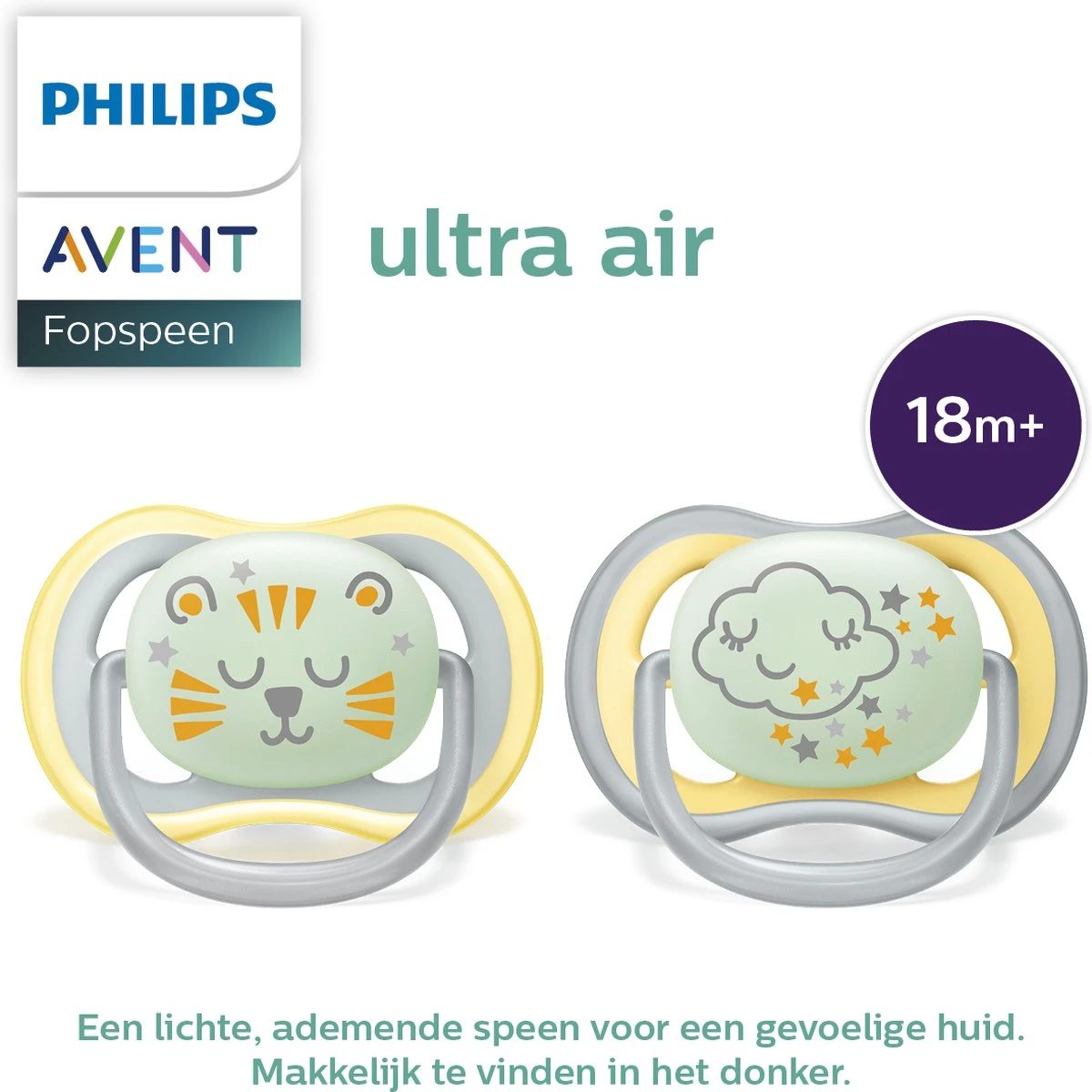 Philips Avent Ultra Air Fopspeen Nacht 18m+ 2 Stuks 10 Philips Avent Ultra Air Fopspeen Nacht 18m+ 2 Stuks - Afbeelding 10