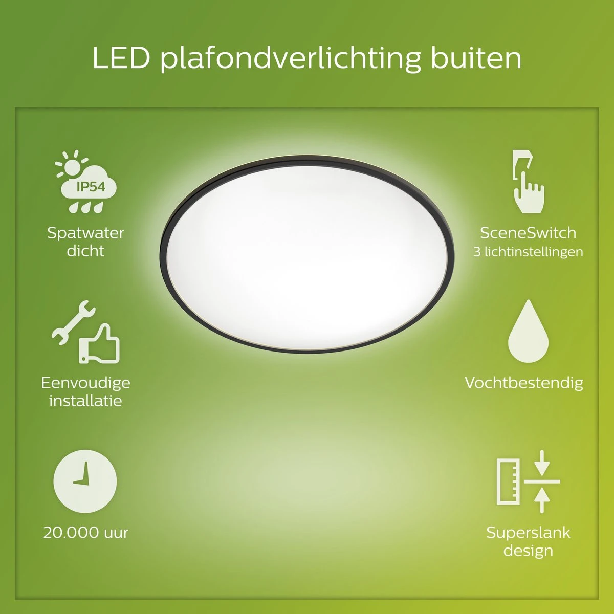 Philips SuperSlim SceneSwitch Plafondlamp - Zwart - 15W - IP54 4 Philips SuperSlim SceneSwitch Plafondlamp - Zwart - 15W - IP54 - Afbeelding 4
