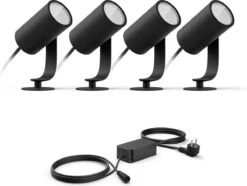 Philips Hue Lily Tuinspot Starterspakket - Prikspot White And Color Ambiance - Prikspots Voor Buiten - Tuinverlichting - 4 Spots - Zwart