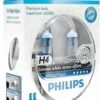 Philips White Vision H4 55W/12V Halogeen Lampen, Set à 2 Stuks
