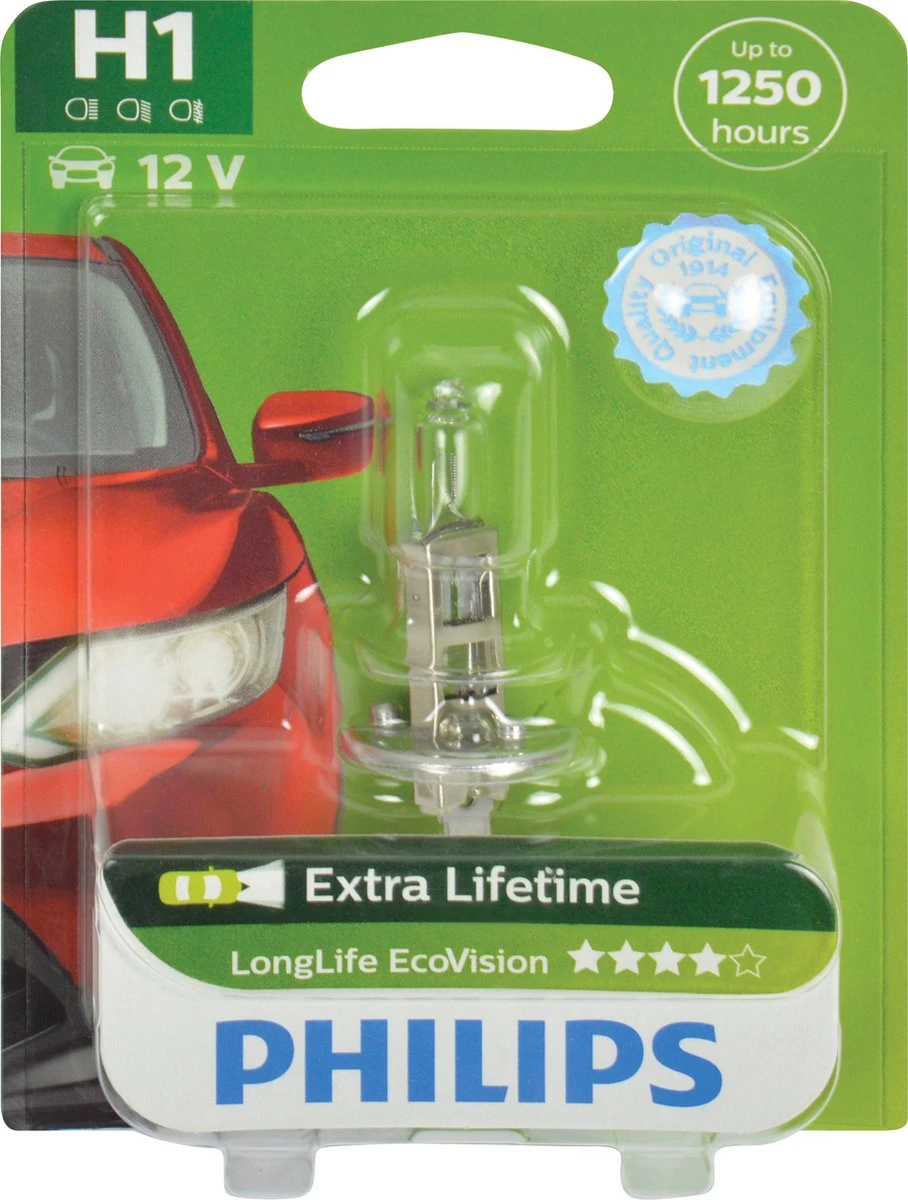 Philips Autolamp H1 Longlife Ecovision 12v/55w Wit 1 Philips Autolamp H1 Longlife Ecovision 12v/55w Wit
